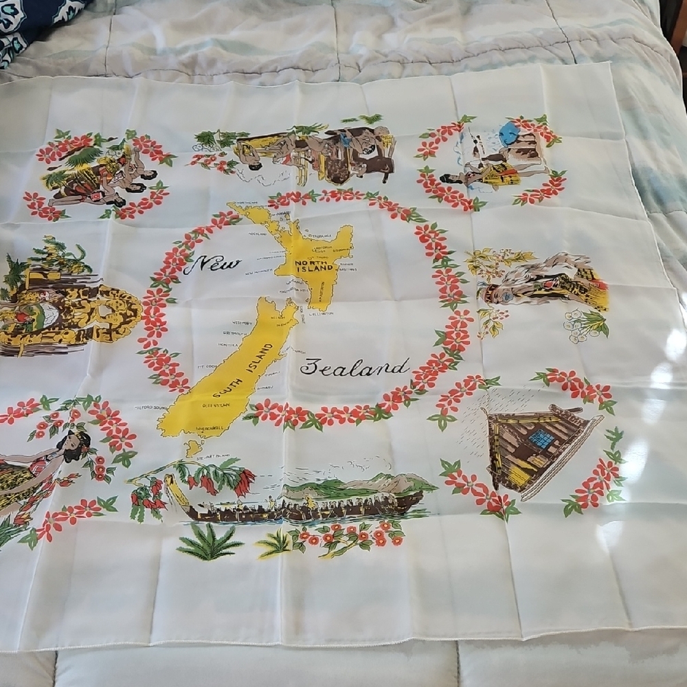 Vintage New Zealand Map Tribal Design  Souvenir Scarf 34" Square